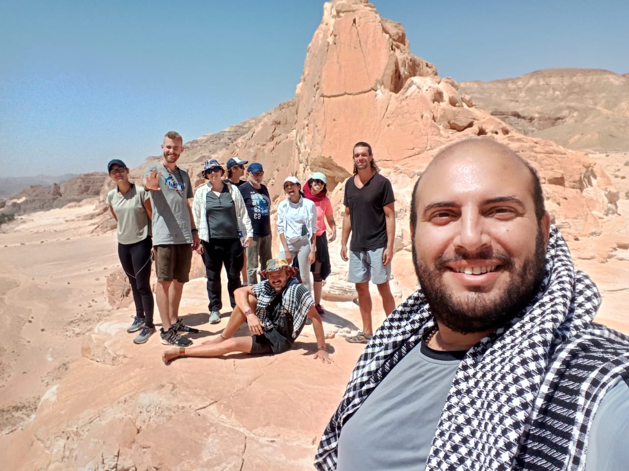 Group hiking to Dragon's Head in the Dahab desert